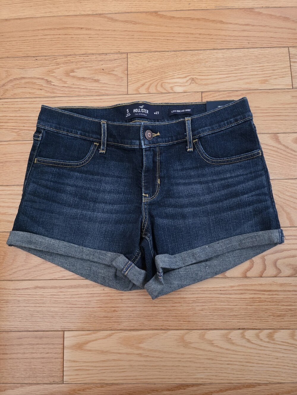 Hollister Low-Rise Midi Denim Shorts, Dark Indigo, 5 Or W27